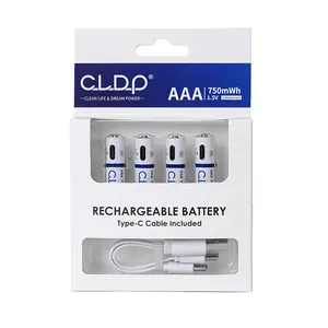 High quality Constant voltage 4 pack triple a 1.5v 750mWh Lithium ion AAA usb type-c port rechargeable battery