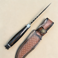 Couteau de chasse tactique de survie en plein air personnalisable OEM, forgé en Damas VG10, à lame droite, manche en bois, étui en cuir