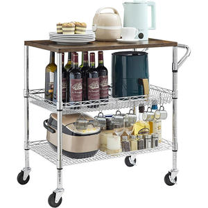 Carro rodante de 3 niveles con tapa de madera NSF, carro para servir carros de alambre con asa, estantes de utilidad, - Product Image 1