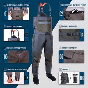 Salopette de pêche à la mouche pour homme et femme, pataugeoire de poitrine, extension couvrant les pieds, matière respirante, sans <span class=keywords><strong>bottes</strong></span> - Product Image 3