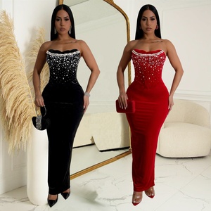 Backless Women's Dress - Pearl Embellished Evening Gown