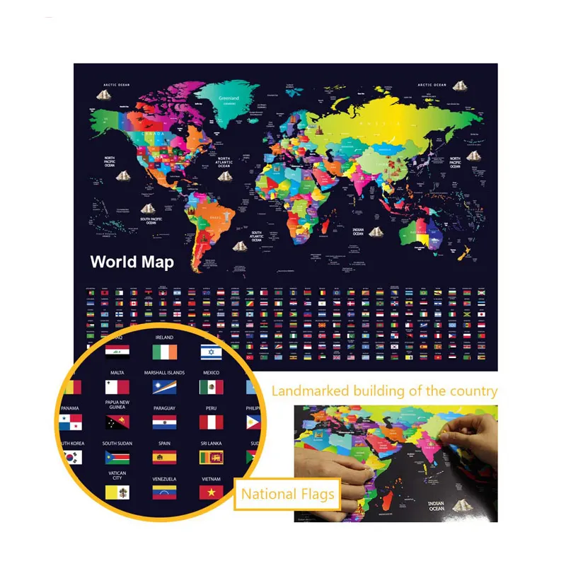 Yeni Varış Sıcak CustomPlaces Biz 've Edildi Deluxe Seyahat Çizik kapalı Dünya Haritası Posteri