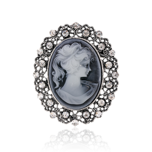 Bijoux en alliage Rhinestone Vintage <span class=keywords><strong>Broche</strong></span> Femme Palais Beauté Portrait Poitrine Fleur Rhinestone Beauty Head Cameo Brooch - Product Image 5