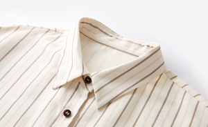 חולצה מפוספתית נשים שרוול ארוך עם צווארון דש, צווארון לבן חולצה שיק מינימליסטי - Product Image 4