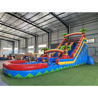 Nouvelle conception marbre couleur grand toboggan gonflable toboggan commercial pvc toboggan gonflable avec piscine