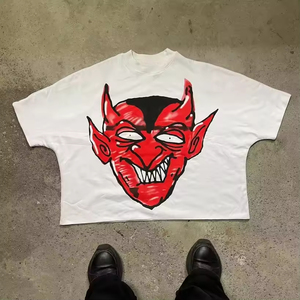 100% coton Boxy recadrée t-shirts Y2K imprimé graphique t-shirts Streetwear haute qualité luxe hommes T-Shirts - Product Image 6