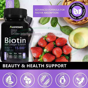 Capsule di Biotina Ausreson per la Crescita dei Capelli <span class=keywords><strong>5000</strong></span> <span class=keywords><strong>Mcg</strong></span> 10000mcg 25000mcg Integratore Vitaminico con Etichetta Privata Capsule di Cheratina Collagene e Biotina - Product Image 5