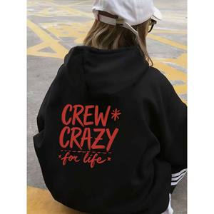 Nueva Sudadera con Capucha Deportiva Casual Personalizada con Estampado Gráfico de Doble Cara, Tejida y Ecológica, con Diseño <span class=keywords><strong>CREW</strong></span> CRAZY for LIFE - Product Image 2