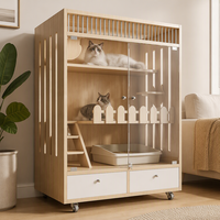 Rumah Kucing Kayu Indoor dengan Toilet, Kabinet Kucing Kayu Solid untuk Semua Musim