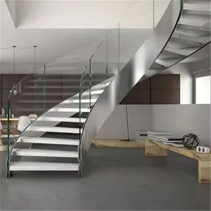 Altamente Textura Arco Escadas Com Corrimão De Vidro Sem Moldura Cetim e Espelho Curvo Escadas de Aço