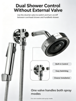 Kit combiné de pommeau de douche mural 2-en-1 autonettoyant et douchette à main avec bras de douche, tuyau et support