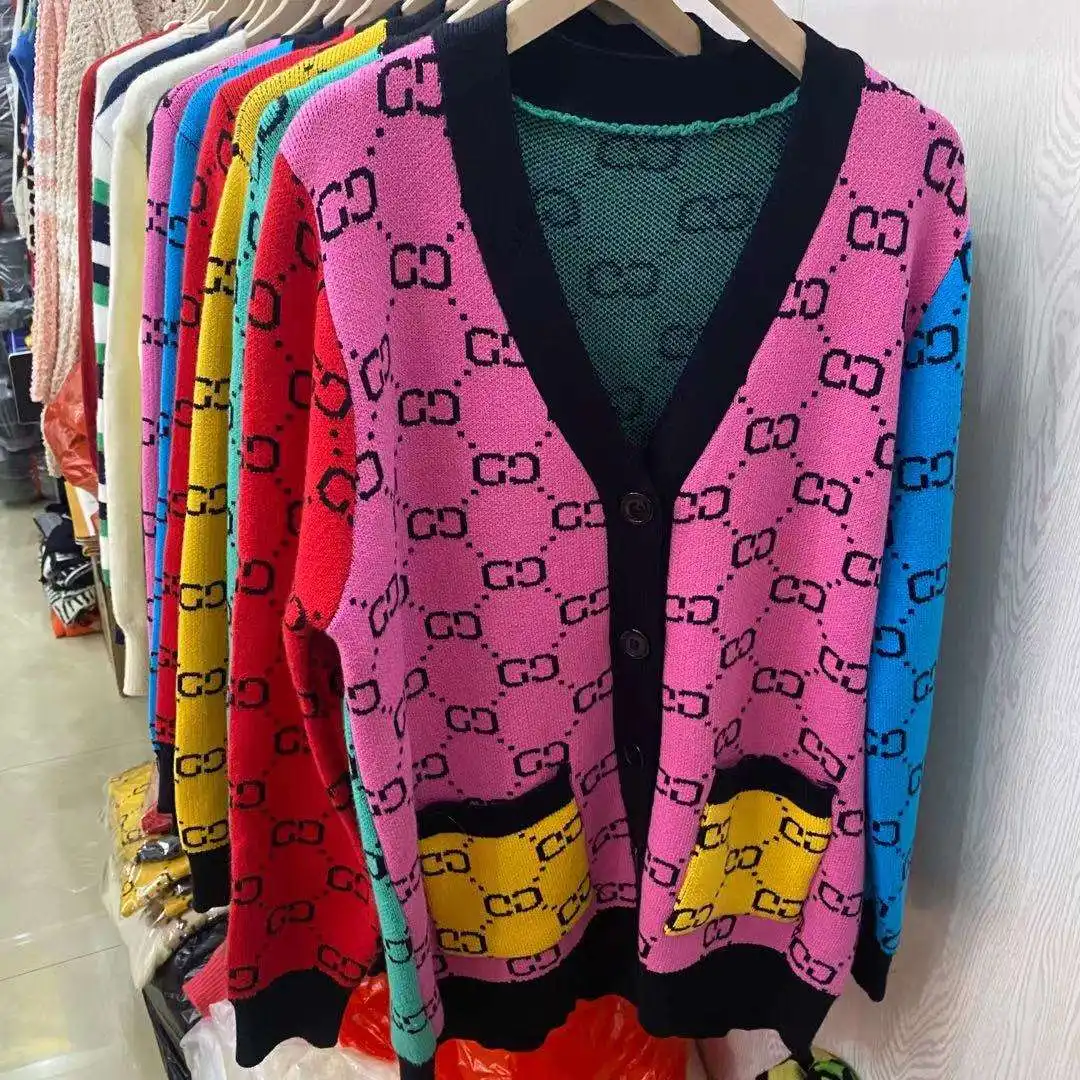 2022 autumn ladies rainbow contrast color age reduction and slim fashion all match korean sweater jacket knitted cardigan