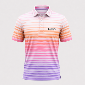 Custom Logo Gradient Golf <b>Polo</b> Shirts for Men Pink <b>Orange</b> Ombre Stripe Print Short Sleeve Private Label OEM ODM Manufacturer - Product Image 5