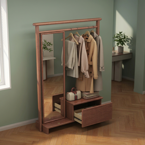 Perchero Moderno de Madera Maciza con Espejo y Estantes, Mueble de Almacenamiento Independiente para Dormitorio o Sala de Estar - Product Image 3