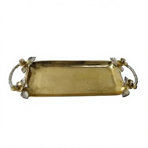 Hot Selling Gold Plated Aluminum Customized Commercial Grade Rectangle Serving <b>Trays</b> for Catering Home Weddings Dishwasher Safe - Product Image 1