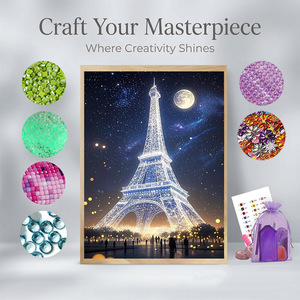 Kit de Peinture Diamant 5D DIY Tour Eiffel, <span class=keywords><strong>Paysage</strong></span> Nocturne Lune, Mosaïque Strass Complète, Décoration Murale Maison, Cadeau Artisanat - Product Image 1
