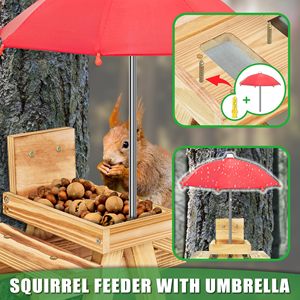 Mangeoire à écureuil en bois carbonisé ZMaker avec mangeoires à écureuil parapluie Table de pique-nique pour mangeoire à Chipmunk étanche à l'extérieur - Product Image 4