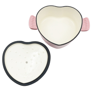 Casserole en <span class=keywords><strong>fonte</strong></span> émaillée élégante en forme de cœur rose gaufré multifonctionnelle - Product Image 3