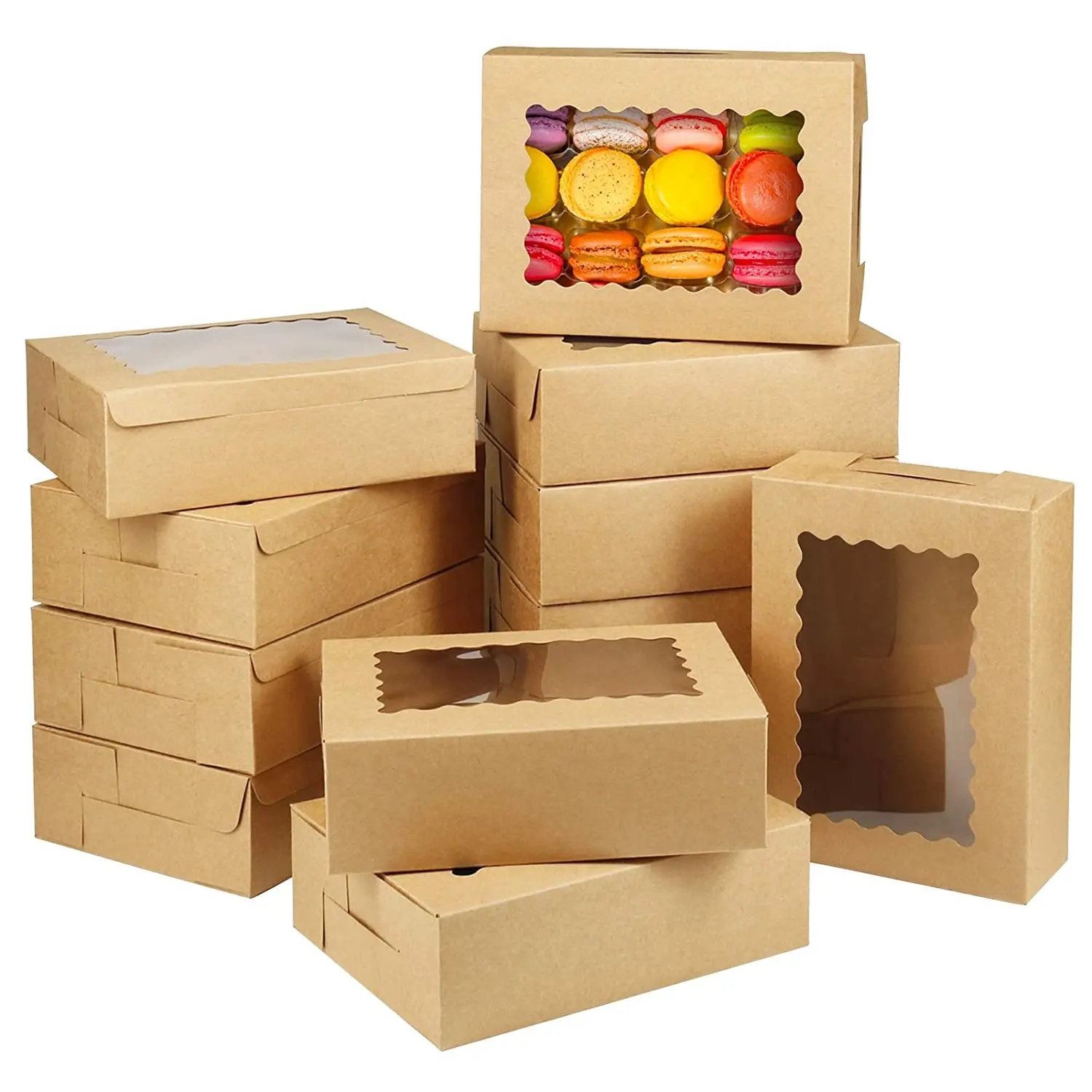 Embalagem de bolos marrons, 8x6x2.5 polegadas, pastelaria, caixas de cupcake, embalagem personalizada com janela transparente, venda imperdível