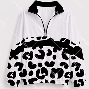Custom Leopard Print Quarter Zip Windbreaker Water Resistant Sublimation Pullover <strong>Jacket</strong> <strong>for</strong> <strong>Women</strong> Boutique Activewear - Product Image 4