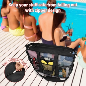Sac de plage en filet personnalisé - Grand sac fourre-tout pour la famille avec poche zippée pour les jouets de piscine et les essentiels de vacances à la plage - Product Image 2