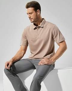 Chemise de golf tricotée à rayures légères 100% polyester pour homme, séchage rapide, respirantes, manches courtes, col décontracté, haute qualité - Product Image 6