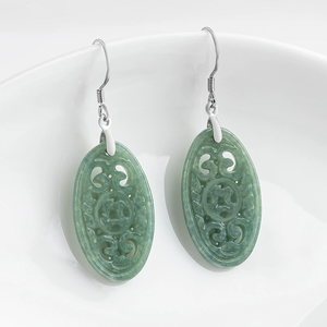 Natural Genuine A-grade Jadeite Antique Classic <b>Stud</b> <b>Earrings</b> S925 <b>Silver</b> <b>Set</b> Jade Ethnic Style Women's Gift Third Party - Product Image 5