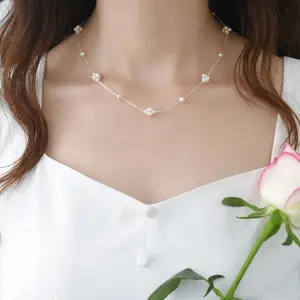 Zoet Water Echte Parel Natuurlijke Barok 925 Sterling Zilveren Kleine Bloem Bal Sleutelbeen Ketting Twee Wear Ketting Choker Maiden