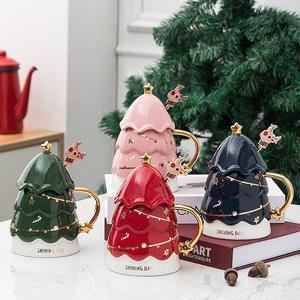 Taza de árbol de Navidad de cerámica blanca, taza <span class=keywords><strong>para</strong></span> beber té y café con forma de pino 3D, regalo barato <span class=keywords><strong>para</strong></span> Navidad - Product Image 2