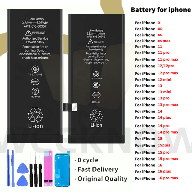 Factory OEM Mobile Phone Battery for Iphone 5 6s Plus 15 7 8 8p X Xr Xs 11 12 13 14 Pro Max All Models 100% New Cycle Batteries