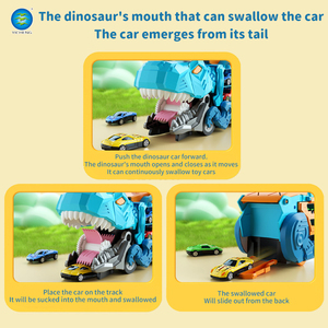 Camion de transport de dinosaures portable YICHENG, jouet à fente, piste pliable en plastique, transporteur pour 6 voitures en alliage coulissant pour enfants, garçons - Product Image 2
