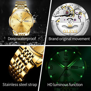 OLEVS 9928 Orologi da Polso da Uomo di Lusso Meccanici Automatici con Quadrante Dorato <span class=keywords><strong>in</strong></span> Acciaio alla Moda - Product Image 6
