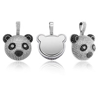 Pendentif Tête de Panda Hip Hop Noir & Argent Bicolore Entièrement Sertie de Zircons Cubiques Collier Homme Bijou Tendance Accessoire Mode