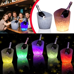 Seau à glace lumineux à LED pour fêtes, alimenté par batterie, pour bouteilles de bière et de vin, en plastique transparent blanc, refroidisseur - Product Image 5