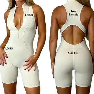 Macacão sem mangas para mulheres, roupa esportiva sem costura para ioga e treino, roupa fitness sem mangas plus size, macacão de uma peça