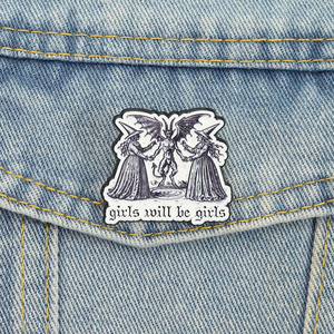 Spille in Smalto 'Girls Will Be Girls' Divertenti Stile Femminista, Strega, Punk, Gotico, Spilla da Bavero all'Ingrosso - Product Image 1