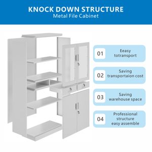 Archivador Metálico de 2 Puertas con Cerradura y Estantes <span class=keywords><strong>para</strong></span> <span class=keywords><strong>Oficina</strong></span> y Hogar - Product Image 3
