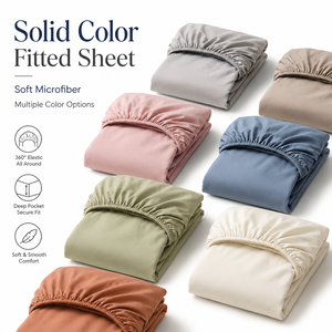 Drap-<span class=keywords><strong>housse</strong></span> en microfibre couleur unie à poches profondes 360 °   Drap de lit élastique doux brossé, taille Queen et King, OEM ODM, vente en gros pour hôtels - Product Image 1