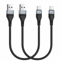 Cable de Datos USB Tipo C Corto de 25 cm, Carga Rápida, Núcleo de Cobre Puro, Cable de Datos Trenzado de Nailon Portátil para Banco de Energía y Viajes