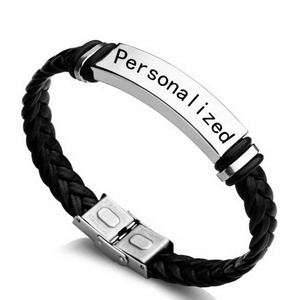 Bracelets en cuir tressé pour hommes avec gravure personnalisée de nom, fermoir magnétique en acier inoxydable, cuir PU véritable - Product Image 3
