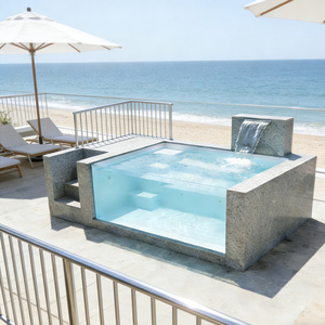 Piscine hors sol en fibre de verre avec cascade, certifiée CE, pour zones en pente, usage commercial et familial dans les jardins. - Product Image 2