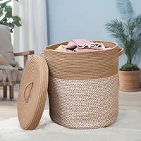 Cesto de Armazenamento de Papel Trançado Extra Grande, Ecológico e Durável, com Tampa e Alça, Decorativo, para Cobertores, Brinquedos e Roupas