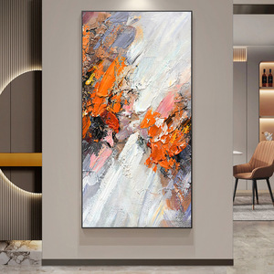 Hand Painted Oil Painting Vertical Abstract Art <b>Black</b> <b>Frame</b> Rectangle Impressionism Style For Entryway Hallway Foyer Decor - Product Image 1