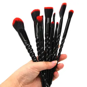 Leshen - Conjunto de pincéis para maquiagem fantasia com cerdas pretas e vermelhas, kit de pincéis para sombra de base, 10 unidades