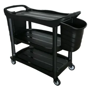 Wholesale black color cleaning utility cart 3 layer multi purpose service cart trolley kitchen cart car wash shop Trolley