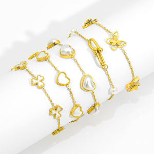 JUSNOVA Bracelet Charme Vintage Cœur Mode en Chaîne Maille Forçat Plaqué Or 18K Ajustable Acier Inoxydable - Product Image 1