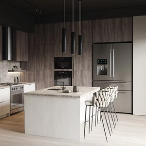 Armoire de cuisine Ace personnalisée grise au design moderne avec <span class=keywords><strong>porte</strong></span> en verre MDF - Product Image 1