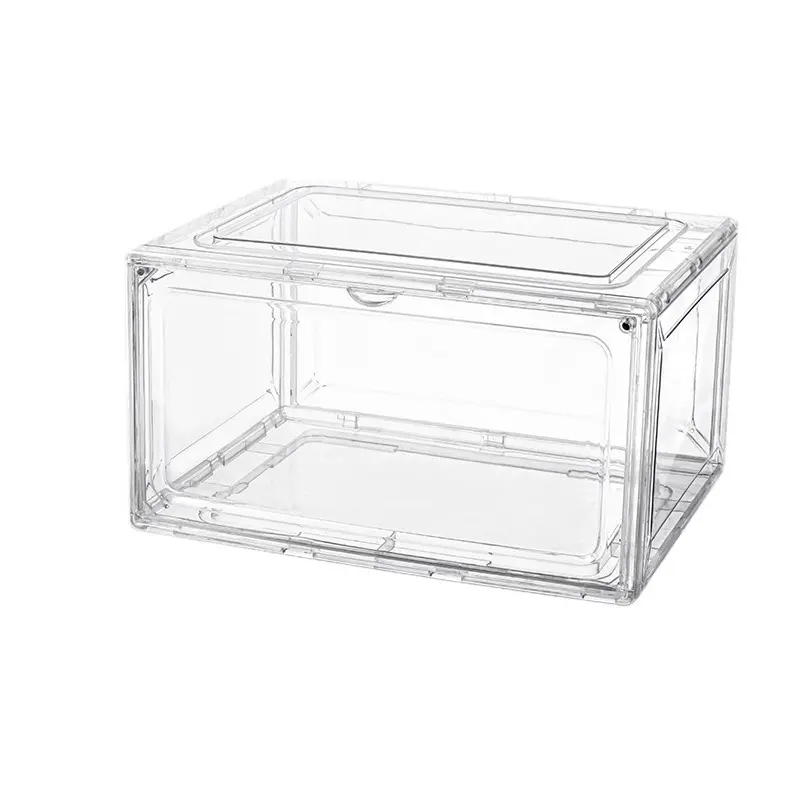 Zapatero de acrílico magnético de plástico transparente, estante transparente, cajas de plástico para zapatos, caja de almacenamiento de zapatos de plástico apilable