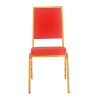 Chaise de banquet en tissu rouge sur mesure de qualité commerciale, avec cadre en métal doré, dossier carré, empilable, pour hôtel et événements