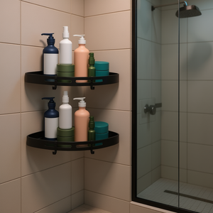 Estante de Ducha de Esquina de Aluminio para Montar en la Pared, 2 Niveles, Adhesivo, Sin Perforaciones, Organizador de Almacenamiento para Baño - Product Image 2